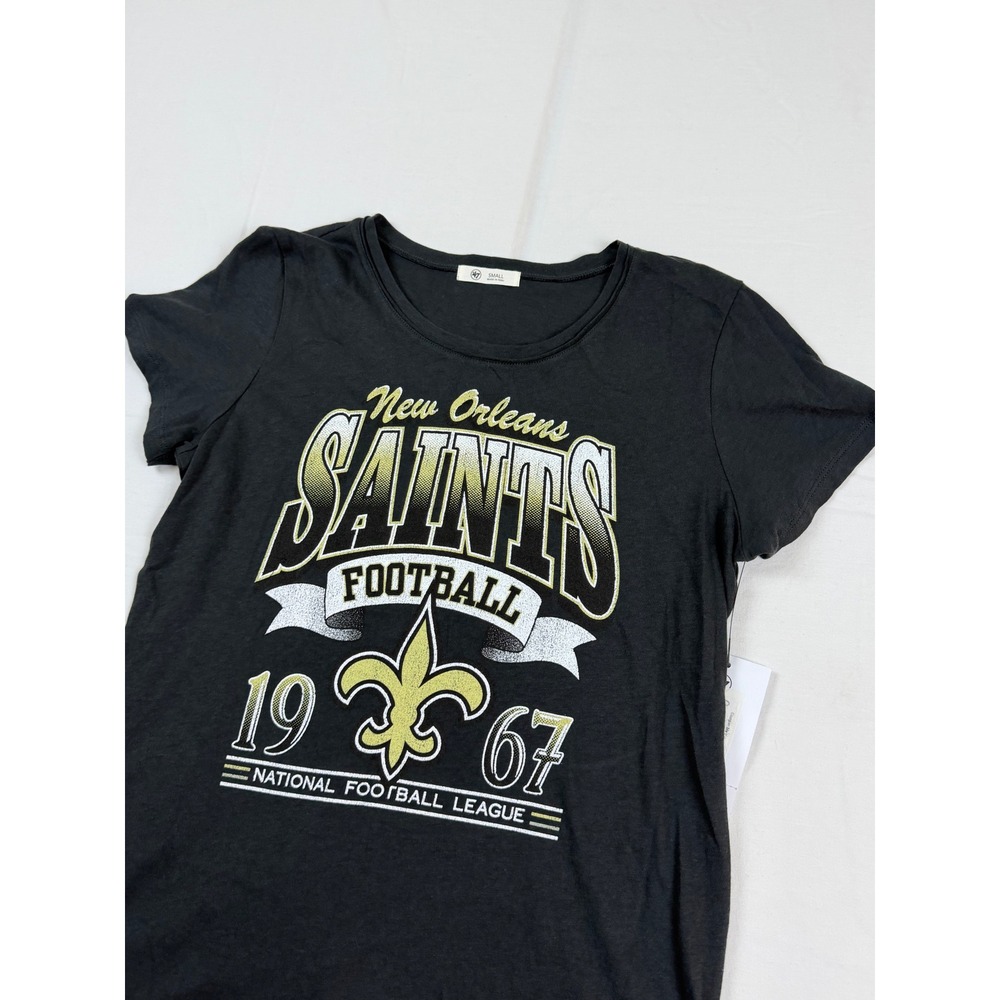 47 Brand New Orleans Saints T-Shirt Womens S Black NFL Football Retro Graphic